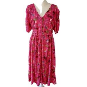 Torrid Size 3 ShirtDress Pink Tropical Floral Leopard VNeck Short Sleeve Cruise